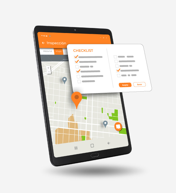 Pantalla de tablet con una lista de comprobación para seguimiento de inspección