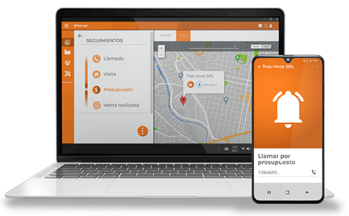 pantalla de camputadora  visualizando un seguimiento junto con un celular, imagen de alerta 